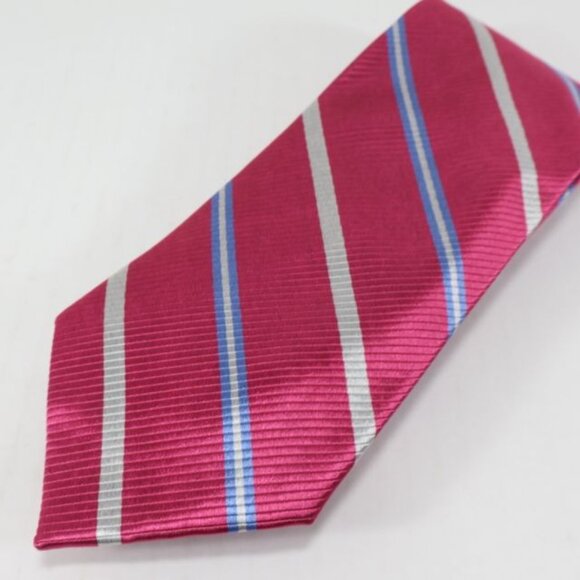 Lands End Mens Necktie Silk Stripes Repp Pink Blue Grey Classic Handsewn - Picture 1 of 6